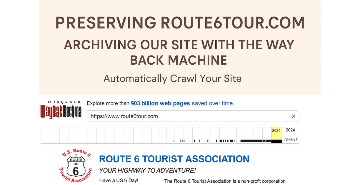 route6tour's tweet image. 🌐 Route6Tour.com is now fully archived on the Wayback Machine!
✅ Site structure
✅ Full design
✅ Historical preservation
View the archive: web.archive.org/web/*/https://…
Full story: route6tour.com/happenings/arc…
#Route6 #WaybackMachine #WebArchive #DigitalPreservation #Route6Tour