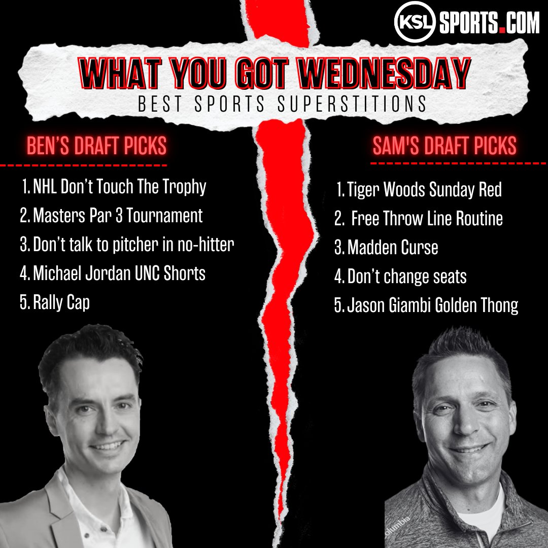 JakeAndBenKSL's tweet photo. What You Got Wednesday with @BensHoops & @Samsworth_TV Today they give their Top 5 Draft Picks of:
- Best Sports Superstitions
- Best Sams
Drop a vote below for who you think has the best picks! And let us know who we missed ⬇️ https://t.co/Sa2sNWvMYT