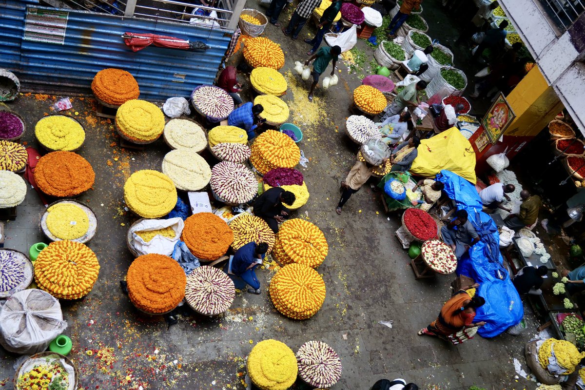 HALESCOUSE's tweet photo. That flower market in Bengaluru. Visited last summer. Fantastic to speak to the people making the garlands - they have a great story to tell #raceacrosstheworld https://t.co/fGklWvISLY