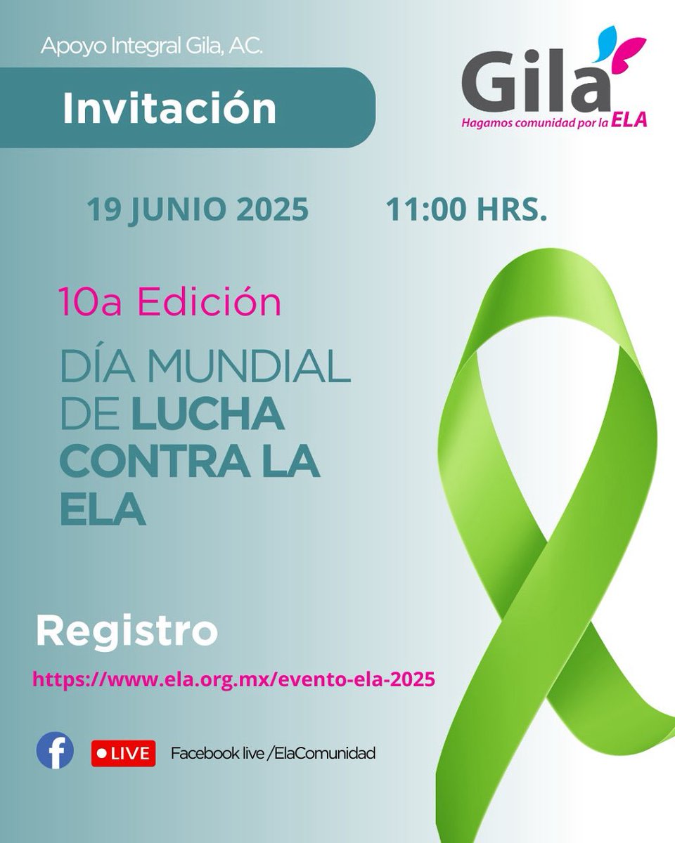 ¡La Esclerosis Lateral Amiotrófica, ELA, No distingue...¡

Acompáñanos a la 10° Edición del Día Mundial de Lucha Contra la ELA.

Conoce más sobre esta enfermedad neurodegenerativa, vamos a darle voz.

Participa: 📲 bit.ly/EventoELA2025
#DiaMundialDeLaLuchaContraLaELA