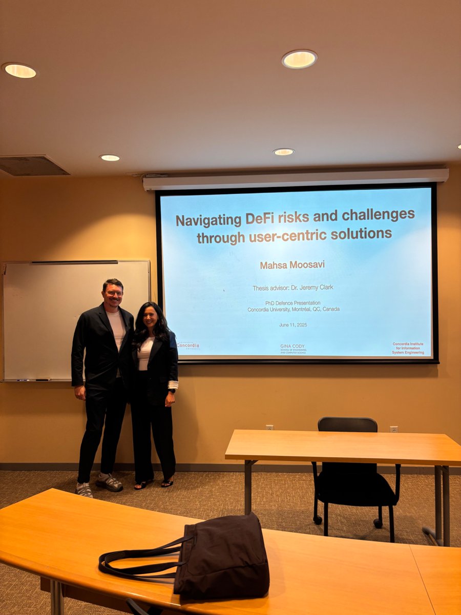 Jeremy Clark (@pulpspy) on Twitter photo Congrats to <a href="/msv_mahsa/">Mahsa Moosavi, PhD</a> for becoming a PhD doctor today!
She was doing research on Arbitrum when it was still on testnet, front running before we had the term “MEV”, and stablecoins almost 5 years ago. Well deserved! Congrats to <a href="/msv_mahsa/">Mahsa Moosavi, PhD</a> for becoming a PhD doctor today!
She was doing research on Arbitrum when it was still on testnet, front running before we had the term “MEV”, and stablecoins almost 5 years ago. Well deserved!