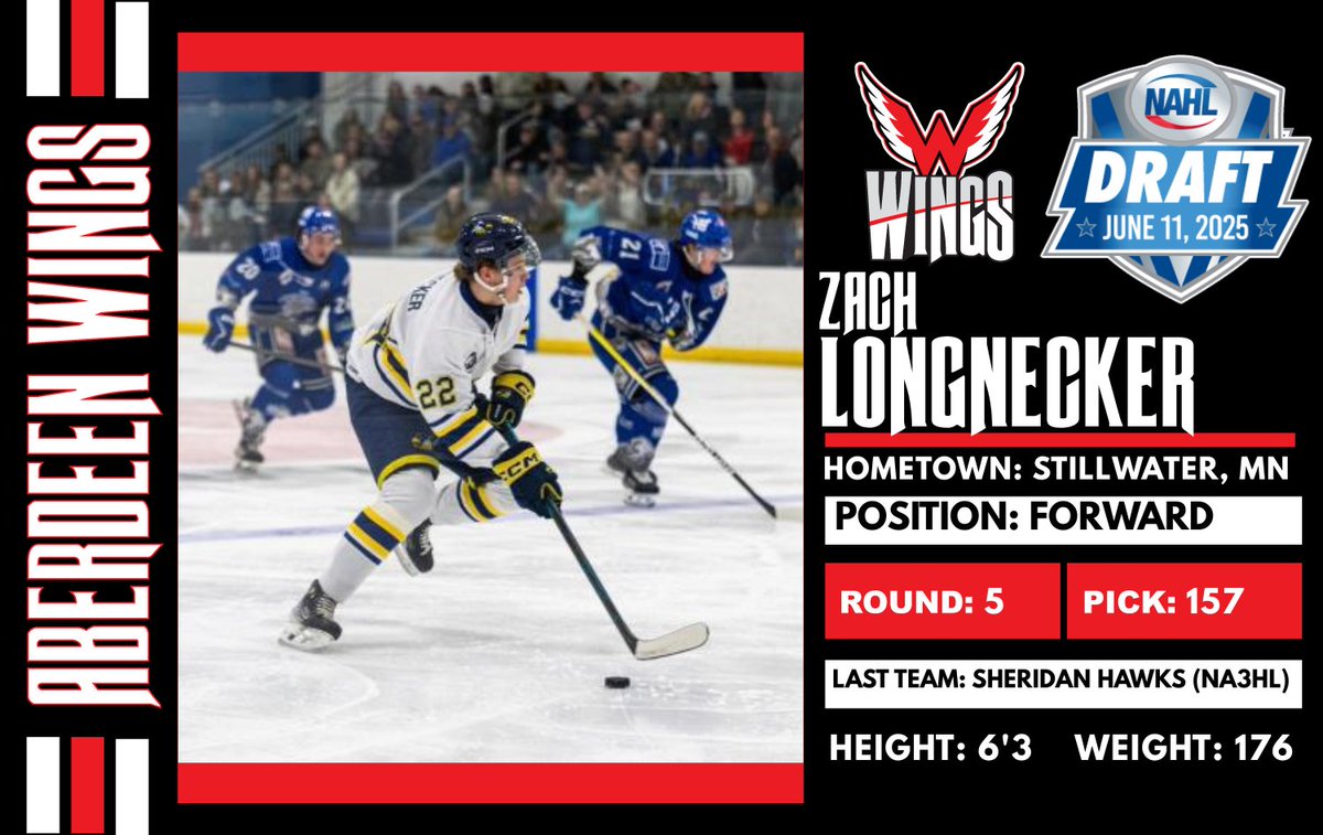🚨ROUND 5, PICK 157🚨
The Aberdeen Wings pick Zach Longnecker!
Welcome to the #WingsFamily!
#WingsWay #NAHL