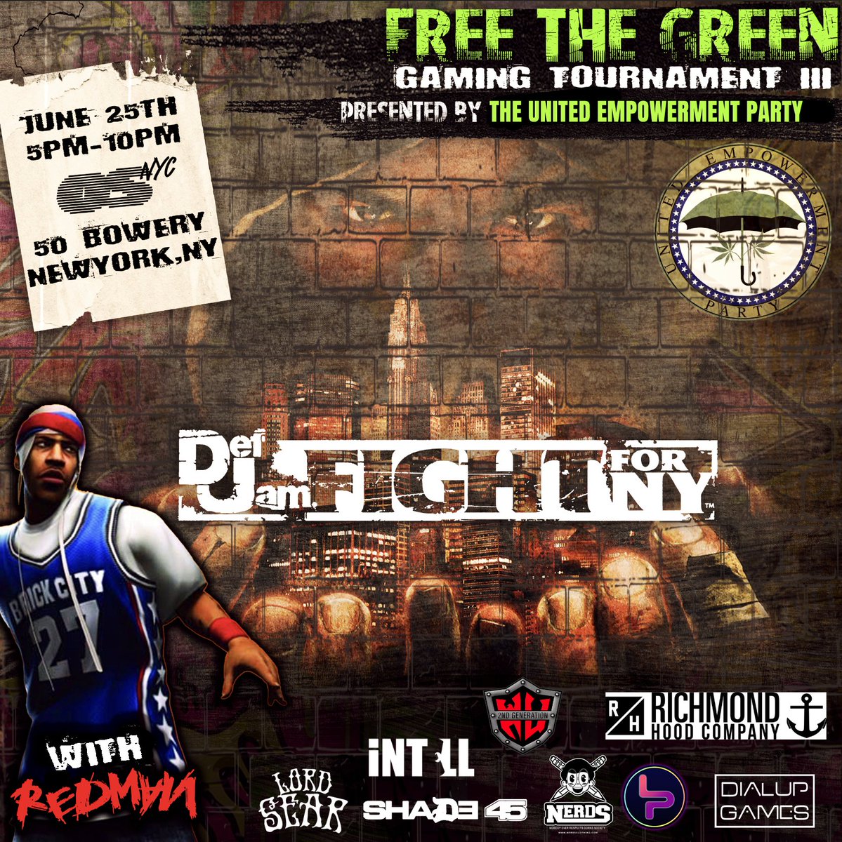 Pull up for the 90's &amp; Early 2000's vibes!!! We'll have Mr. Global Noble himself <a href="/therealredman/">Redman</a> in the building so make sure you grab your tickets! 
tinyurl.com/FreeTheGreen

If interested in sponsorship opportunities send me a DM. #FreeTheGreen
