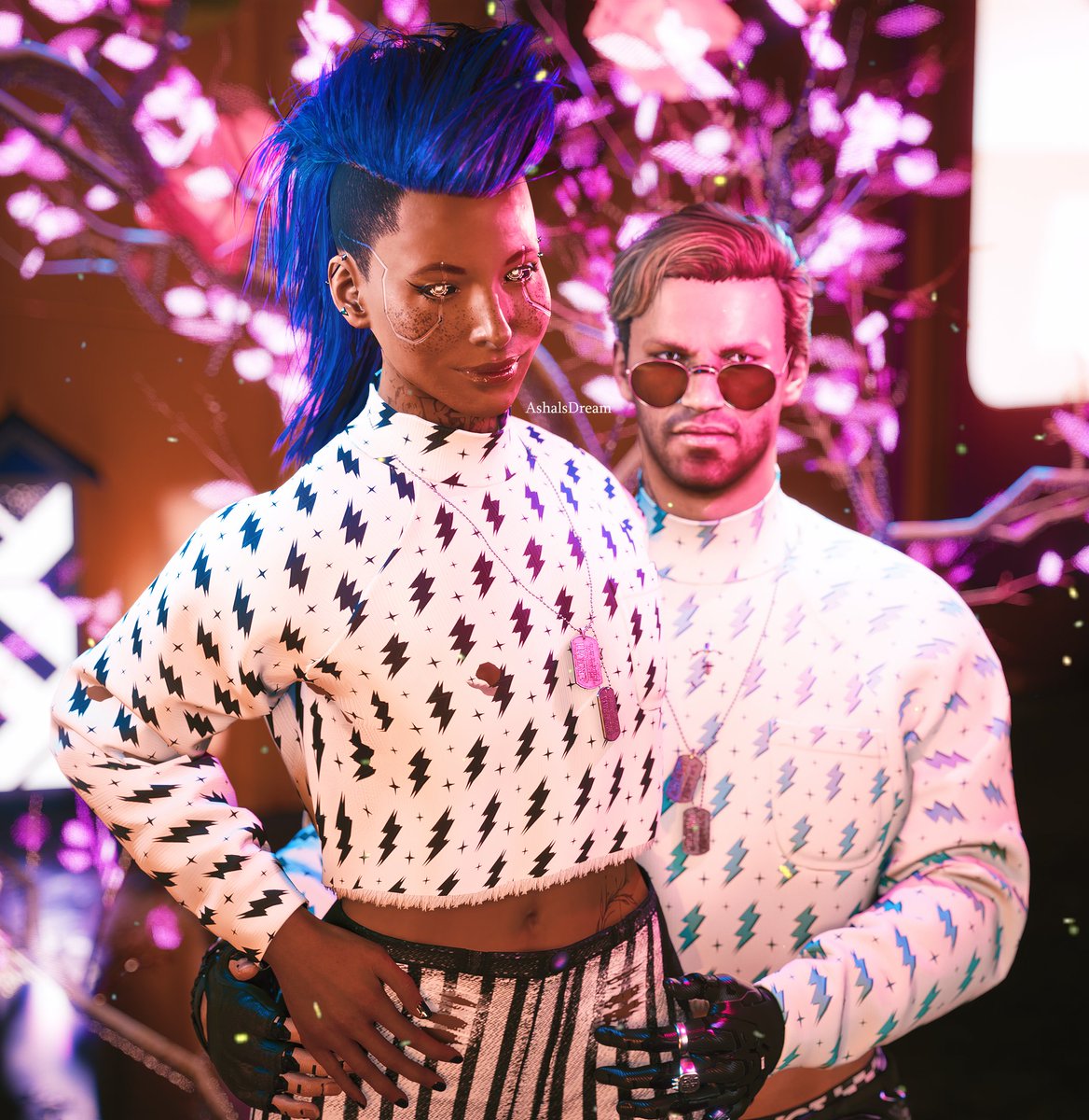 AshalsDream's tweet photo. he must be smitten with her because theres no way she convinced him to match with her otherwise <3 

[ #cyberpunk2077 #cyberpunk2077photomode #virtualphotography #vpgnetwork #vprt ] https://t.co/V72HfA0Swh