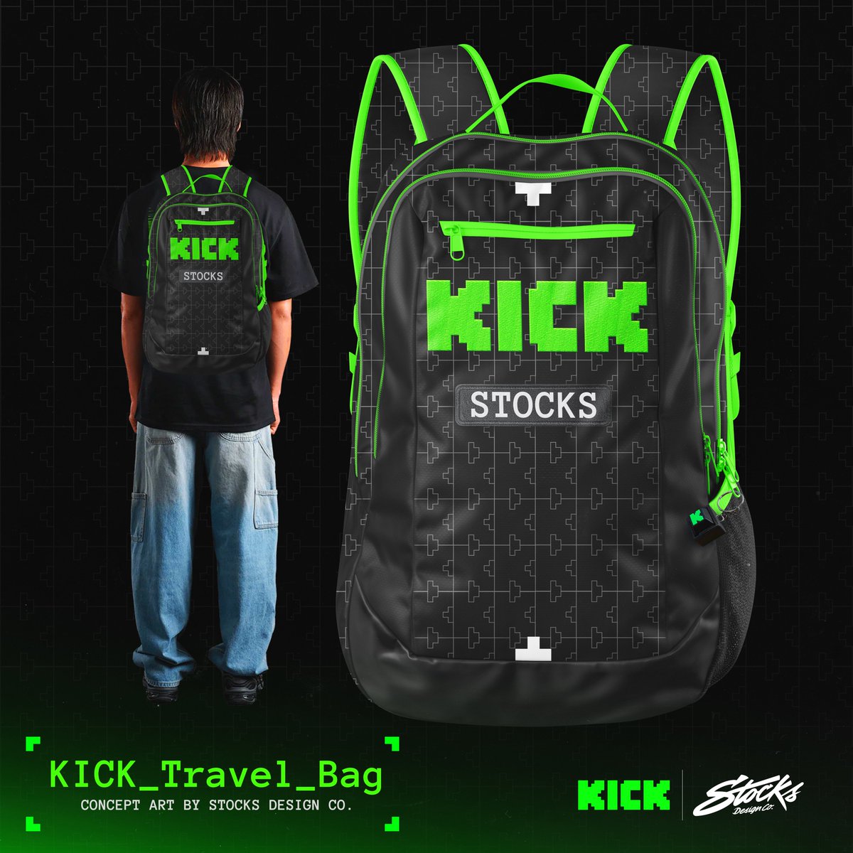 StocksGFX's tweet photo. KICK_Travel_Bag Concept Art 🧑‍🎨🎨

How many likes for us to get these bad boys going for the @KickCommunity @StakeEddie @Svntvmvriv 💚

💚&amp; ♻️if you would rock this! https://t.co/bVEUzj0ulg