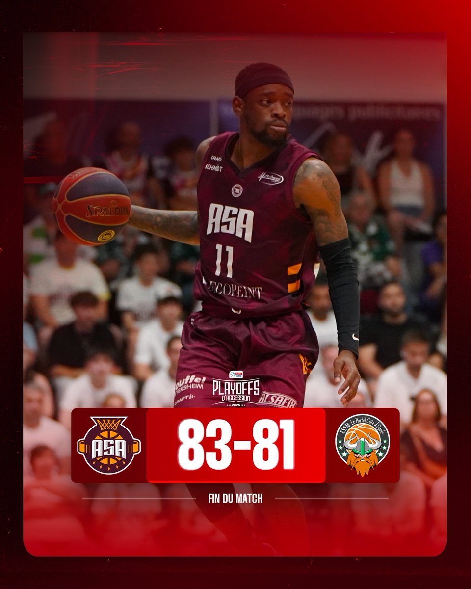 𝑻𝑶𝑼𝑻 𝑺𝑬 𝑱𝑶𝑼𝑬𝑹𝑨 𝑨𝑼 𝑴𝑨𝑻𝑪𝑯 3️⃣ 🔥

<a href="/basket_asa/">Alliance Sport Alsace</a> relance totalement le suspens en s’imposant, à domicile, face à l'<a href="/ESSMbasket/">ESSM Le Portel</a> ‼️

#PlayoffsAccessionBetclicELITE