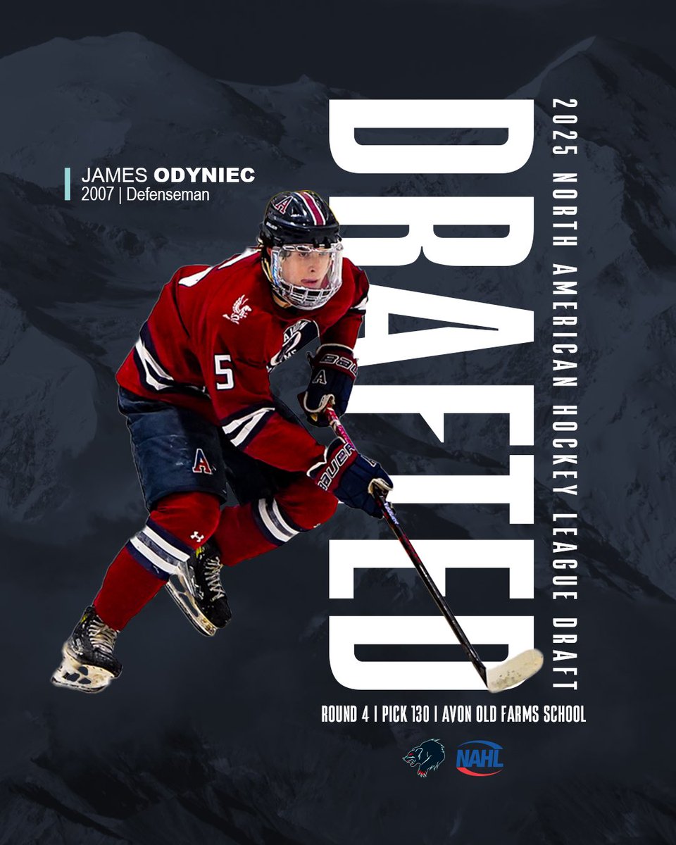 The Anchorage Wolverines select 𝐉𝐚𝐦𝐞𝐬 𝐎𝐝𝐲𝐧𝐢𝐞𝐜 in 𝐑𝐨𝐮𝐧𝐝 𝟒 of the 2025 North American Hockey League Draft with the 𝐍𝐨. 𝟏𝟑𝟎 overall pick 

#LetsRage | #NAHLDraft2025