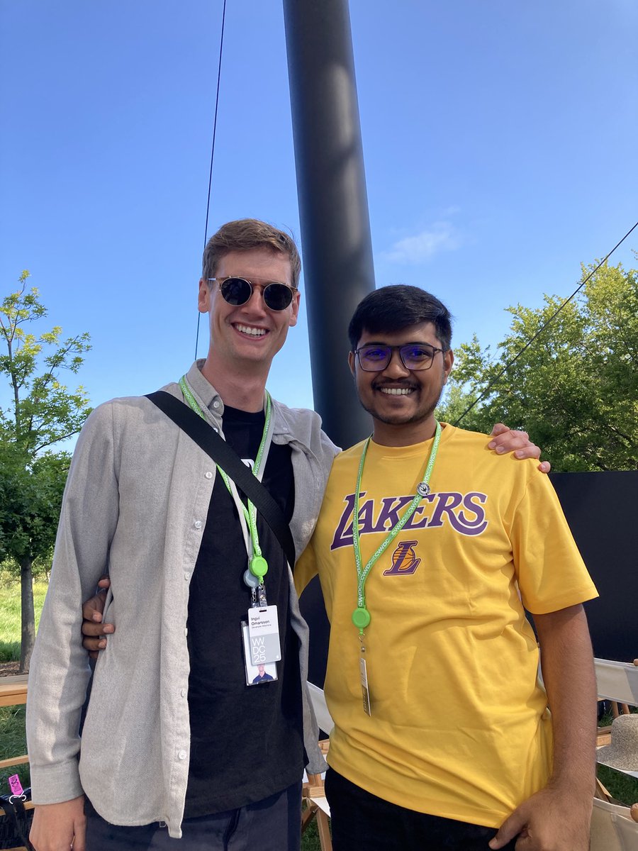 Jeevan2421's tweet photo. One of the best parts of #WWDC25? The people

Made a great friend — @IngviOmarsson. Thanks for being there every moment &amp; making it all more exciting! Hope to stay connected forever 

Also thanks to Chua, Carolina, @ahanadave, Pedro &amp; Danilo — you all made it special! 

#Apple https://t.co/fINl0rB1F4