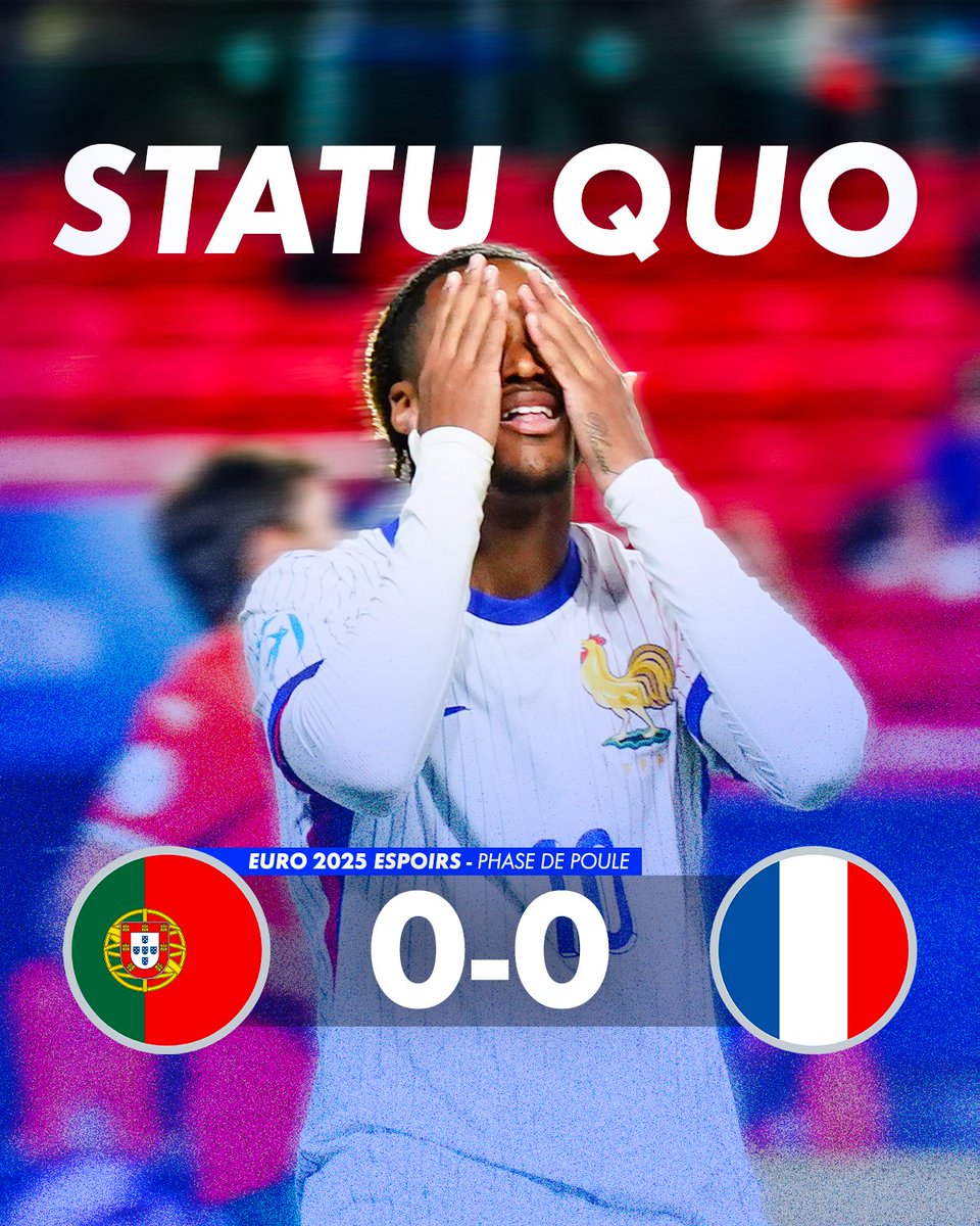 UN NUL POUR LES ESPOIRS 🇫🇷

Les hommes de Gerald Baticle obtiennent le nul contre le Portugal en ouverture de l'Euro Espoirs 👀

Dans la même poule la Géorgie s'est imposée sur le gong contre la Pologne 2-1 ⚡️

#U21EURO
