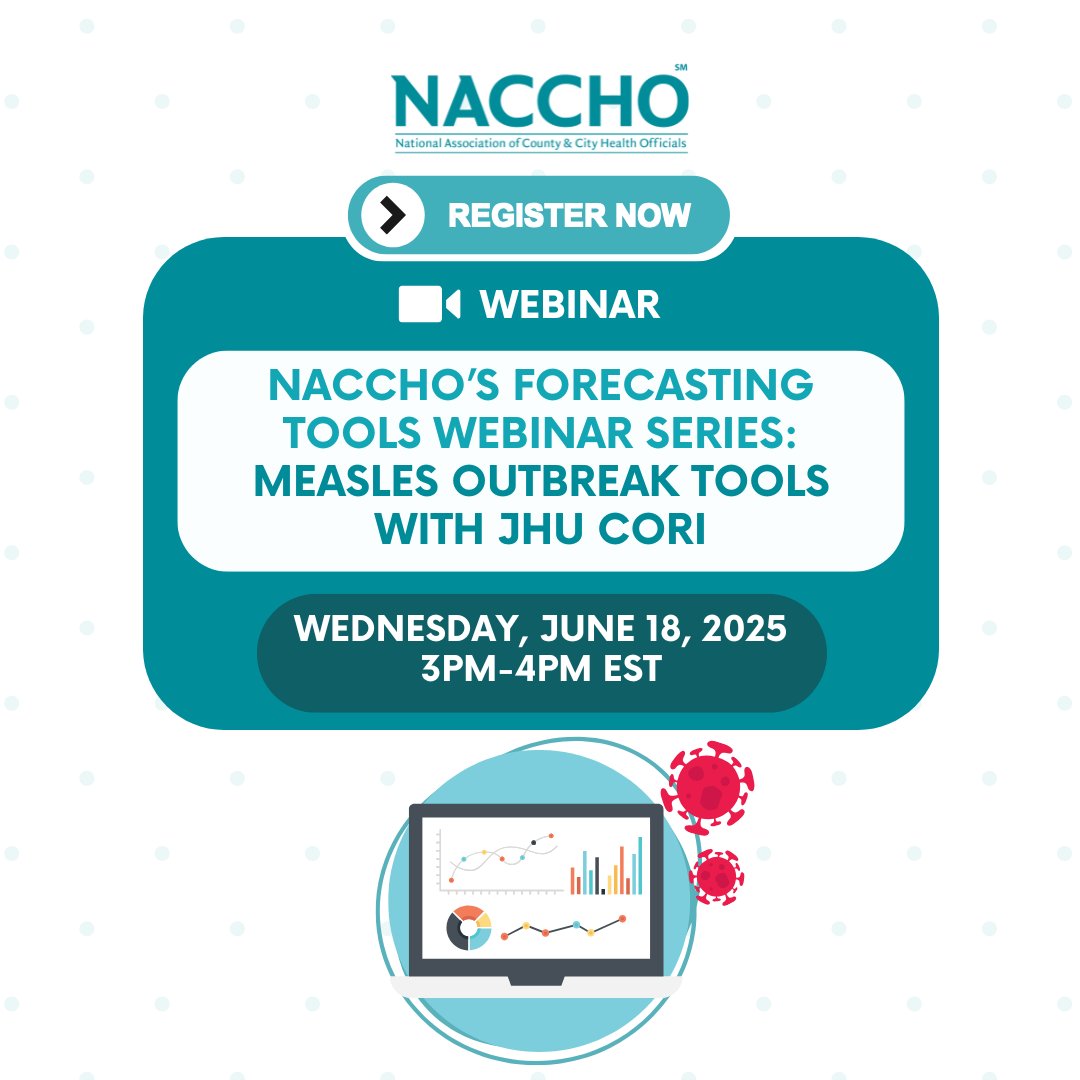 Join NACCHO and JHU CORI for a webinar on 6/18 to learn more about CORI's various tools and resources designed to support data-driven local public health response to measles outbreaks. Learn more and register today: naccho.zoom.us/webinar/regist…