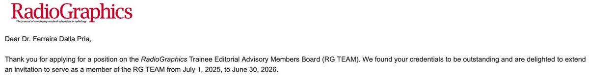 Otavio Dalla Pria, MD (@otaviopria) on Twitter photo I am honored to serve the <a href="/RSNA/">RSNA</a> as a <a href="/RadioGraphics/">RadioGraphics</a> Trainee Editorial Advisory Member, such a prestigious medical journal that helps radiology trainees and attendings with didactic and relevant educational topics.
<a href="/IowaRAD/">University of Iowa Radiology</a> I am honored to serve the <a href="/RSNA/">RSNA</a> as a <a href="/RadioGraphics/">RadioGraphics</a> Trainee Editorial Advisory Member, such a prestigious medical journal that helps radiology trainees and attendings with didactic and relevant educational topics.
<a href="/IowaRAD/">University of Iowa Radiology</a>