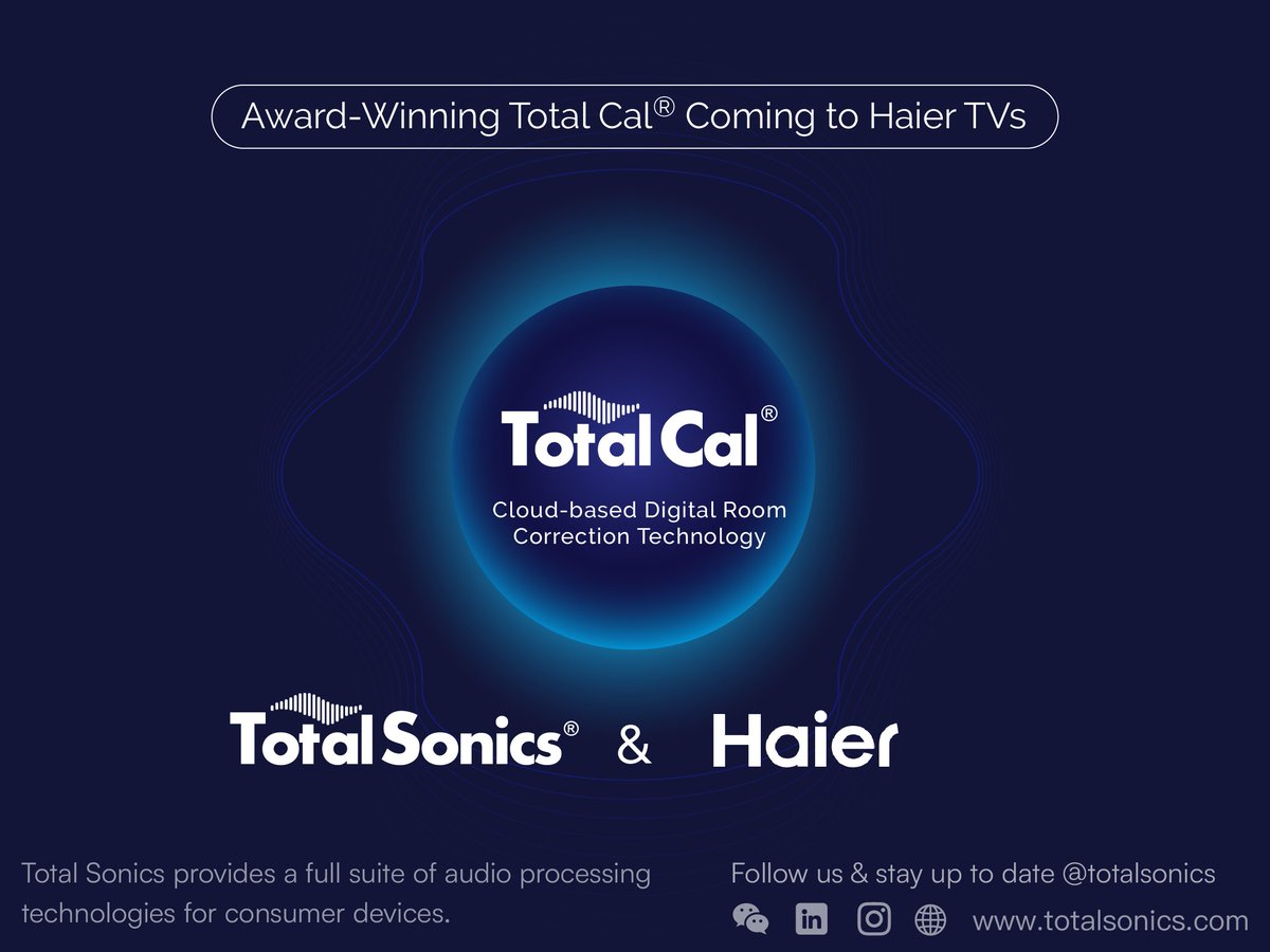 📷 Big news from our team!  We’re excited to share that we’ve partnered with Haier TV to bring our award-winning Total Cal® Auto Calibration Technology to the next generation of Haier TVs.

#TotalSonics 
#TotalCal 
#HaierTV 
#BetterSound 
#SmartAudio 
#innovation