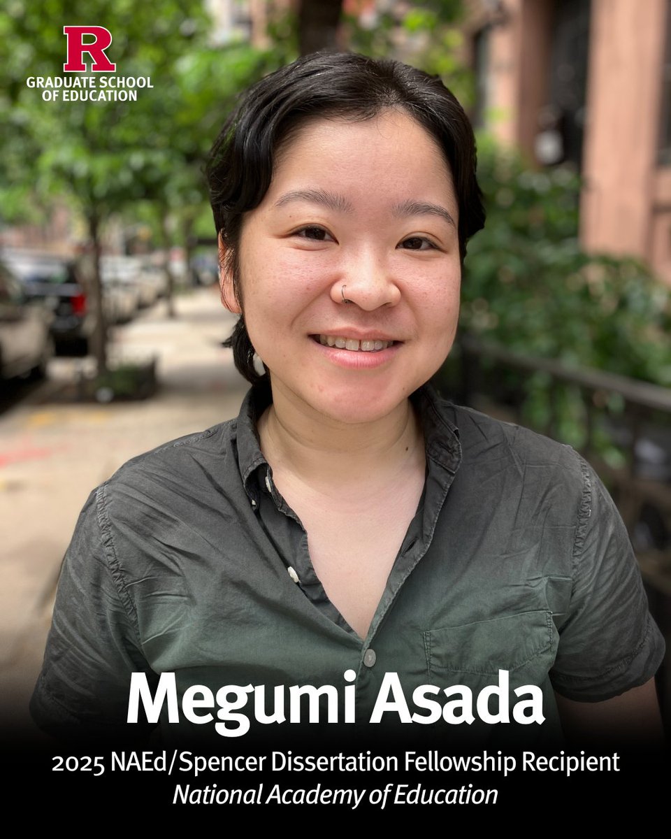 RutgersGSE's tweet image. Congratulations to Megumi Asada, a Rutgers Graduate School of Education (GSE) Ph.D. in Education candidate who has been named a recipient of the 2025 NAEd/Spencer Dissertation Fellowship!
Read more: bit.ly/4e8Xi5Z