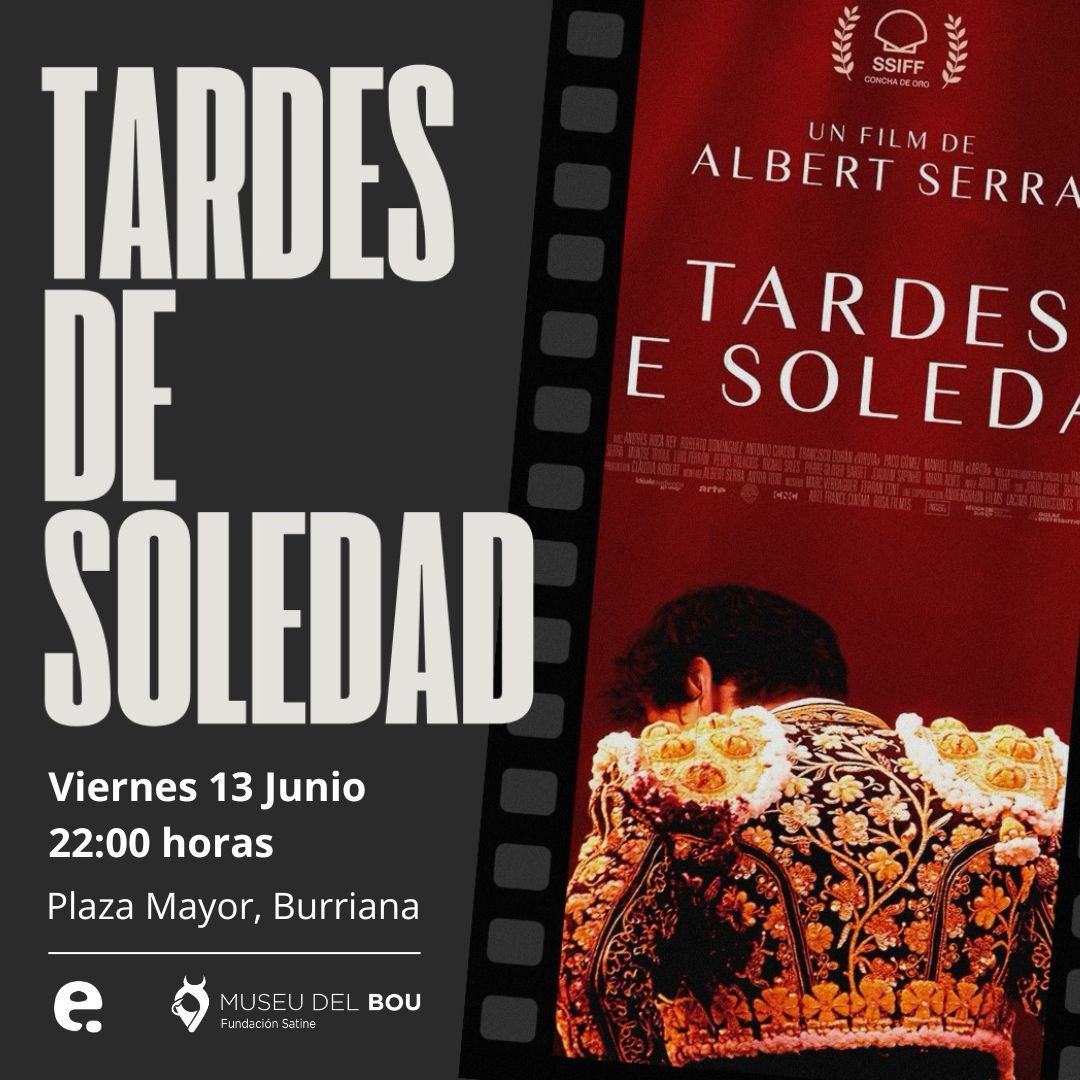 La película “Tardes de Soledad” en la que el protagonista es Roca Rey, se proyectará el viernes 13 de junio en la Plaza Mayor de Burriana, frente al Museu del Bou
📆Día: Viernes 13 de junio
⏰Hora: 22:00 h.
📍Lugar: Plaza Mayor de Burriana
🆓Entrada gratuita