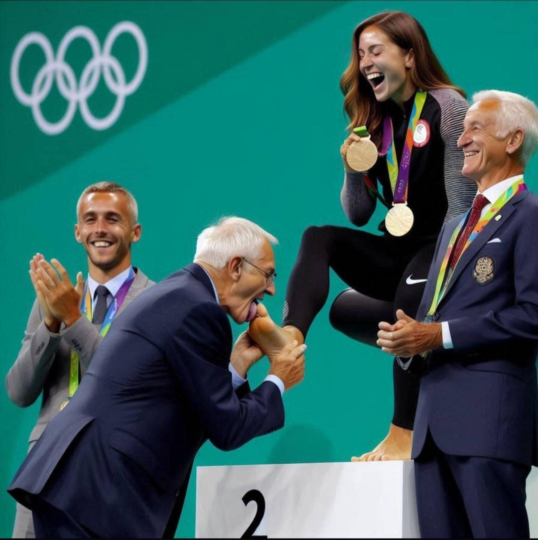 رئيس النادى كان واعدها بانه يلبسها الميدالية بنفسه لو خدت الجائزة الكبرى واقسم ليقبل قدمها امام العالم اجمع ، فقالت له اعدك بحصولى على البطوله لكن بشرط
قال لها فما هو ؟
قالت الا تكتفى بتقبيل اقدامى بل ان تلعق اصابع اقدامى امام الجميع
قال لها احصلى على البطوله وانا عند شرطك هذا.