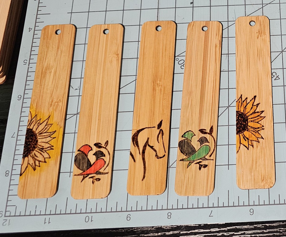 ContdBookmarks's tweet image. A few new bookmarks I made today. They aren&apos;t as pretty as some out there but I pride myself on them being hand burned and not laser burned.