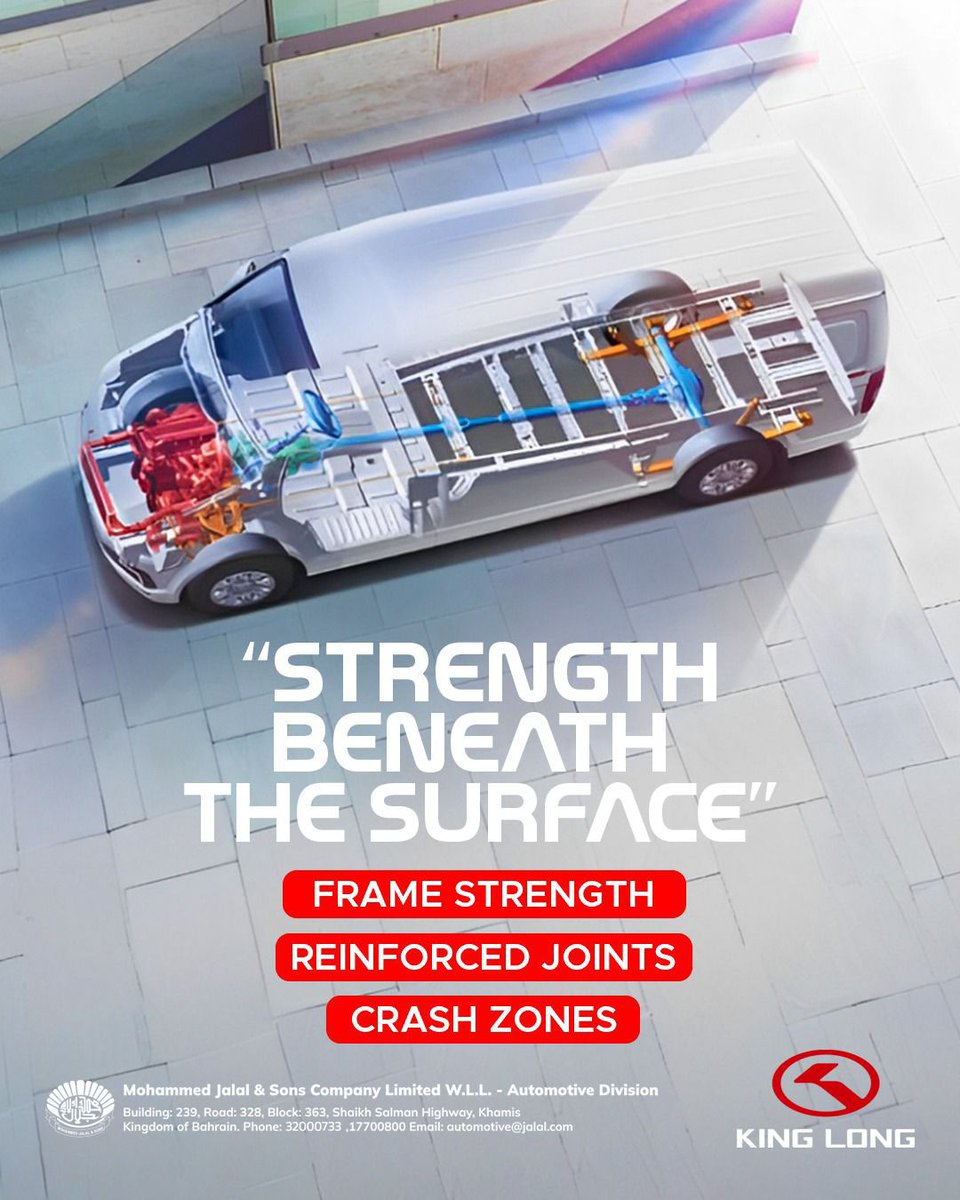 kinglongbh's tweet image. King Long’s structure is more than metal — it’s mission-ready protection from the ground up.

#KingLongSafety #BuiltForBusiness #SmartProtection #VanLifeSecure #KingLongEngineering #TransitReady #CrashSafe #ReinforcedForTheRoad #KingLongBahrain #JalalAutomotive