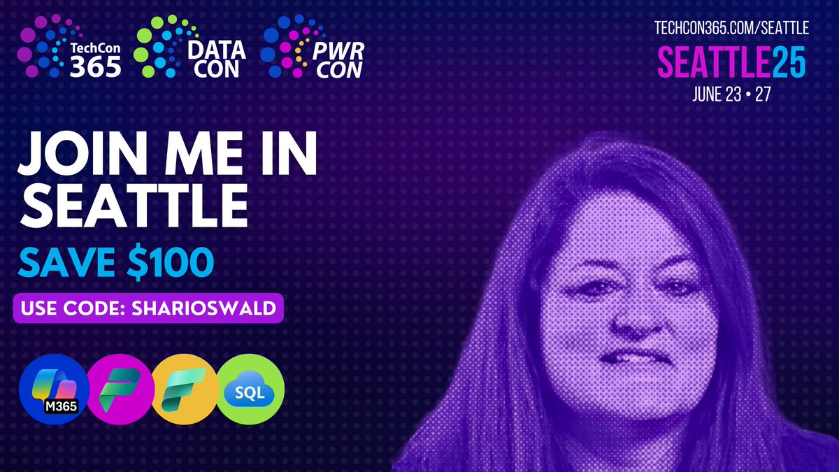 Shortcut Shari | #GeekGirls #CommunityRocks (@shortcutshari) on Twitter photo đ Excited to announce I'll be speaking at <a href="/TechCon365/">TechCon 365, PWRCON & DATACON</a>, #PWRCON & #DATACON in Seattle, June 23-27, 2025!
Register Today đ bit.ly/3FQwlqG and use discount code SHARIOSWALD for $100 off!
#TechCon365 #PWRCON #DATACON2025 #Microsoft365 #PowerPlatform #Fabric đ Excited to announce I'll be speaking at <a href="/TechCon365/">TechCon 365, PWRCON & DATACON</a>, #PWRCON & #DATACON in Seattle, June 23-27, 2025!
Register Today đ bit.ly/3FQwlqG and use discount code SHARIOSWALD for $100 off!
#TechCon365 #PWRCON #DATACON2025 #Microsoft365 #PowerPlatform #Fabric