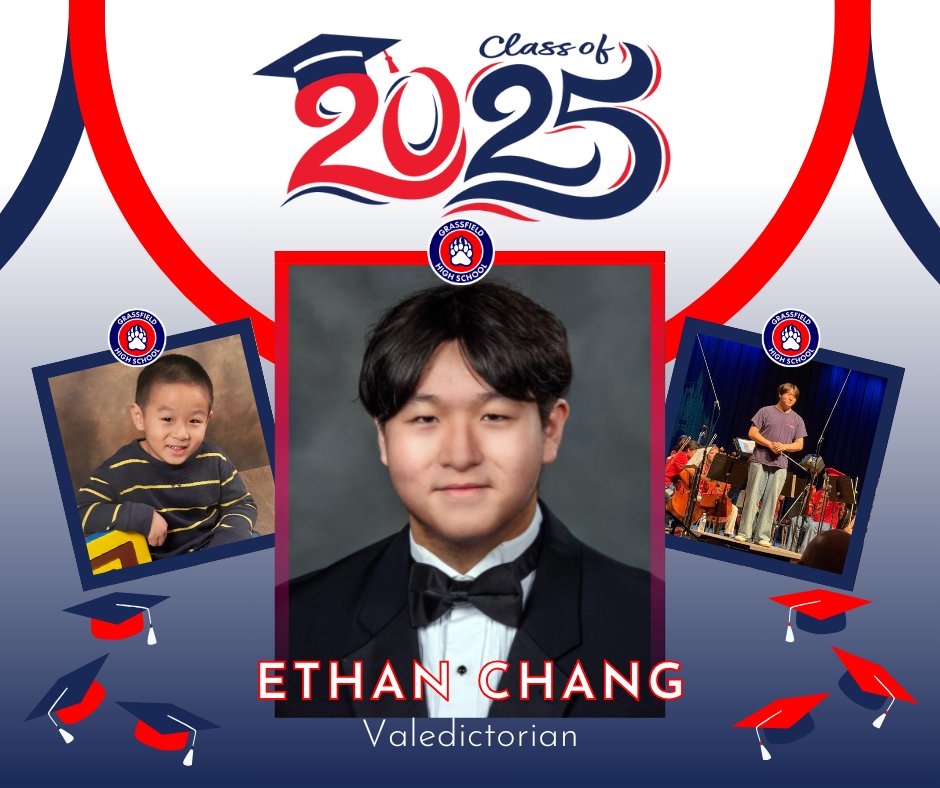 grassfield_hs's tweet photo. 🎓 Senior Spotlight 🎓

❤️🐻💙 ETHAN CHANG is Grassfield High School’s Class of 2025 Valedictorian.

He will attend Harvard University and is planning to concentrate in government and economics on a pre-law track.

#Classof2025! 🎓  #CPSCelebrates https://t.co/LezxR4h6Yk