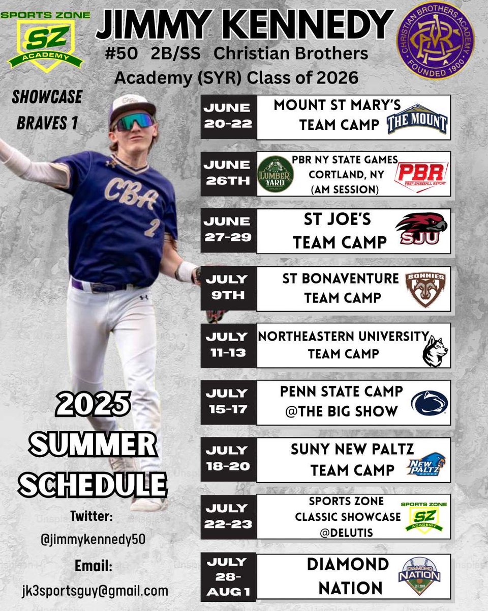 Excited to get on the road &amp; visit some top programs &amp; facilities this Summer! <a href="/SZ_Recruits/">Syracuse Sports Zone Recruits</a> <a href="/CoachLeoni/">Frank Leoni</a> <a href="/LumberYardNY/">The Lumber Yard</a> <a href="/JC_NY_PA/">Jared Carrier</a> <a href="/PB_NY_Scouts/">Prep Baseball New York Scouting</a> <a href="/SJUHawks_Base/">Saint Joseph's Baseball</a> <a href="/BonniesBaseball/">Bonnies Baseball</a> <a href="/NU_Bsb_Recruits/">Northeastern Baseball Recruiting & Analytics</a> <a href="/AssumptionBASE/">Assumption Baseball</a> <a href="/TK_Kiernan/">TK Kiernan</a> <a href="/RoyalBaseball10/">CoachBart</a> <a href="/zsultar7/">Zack Sultar</a> <a href="/CBASyrBaseball/">CBA Syracuse Baseball</a> <a href="/SportsZoneAcad/">Syracuse Sports Zone</a>