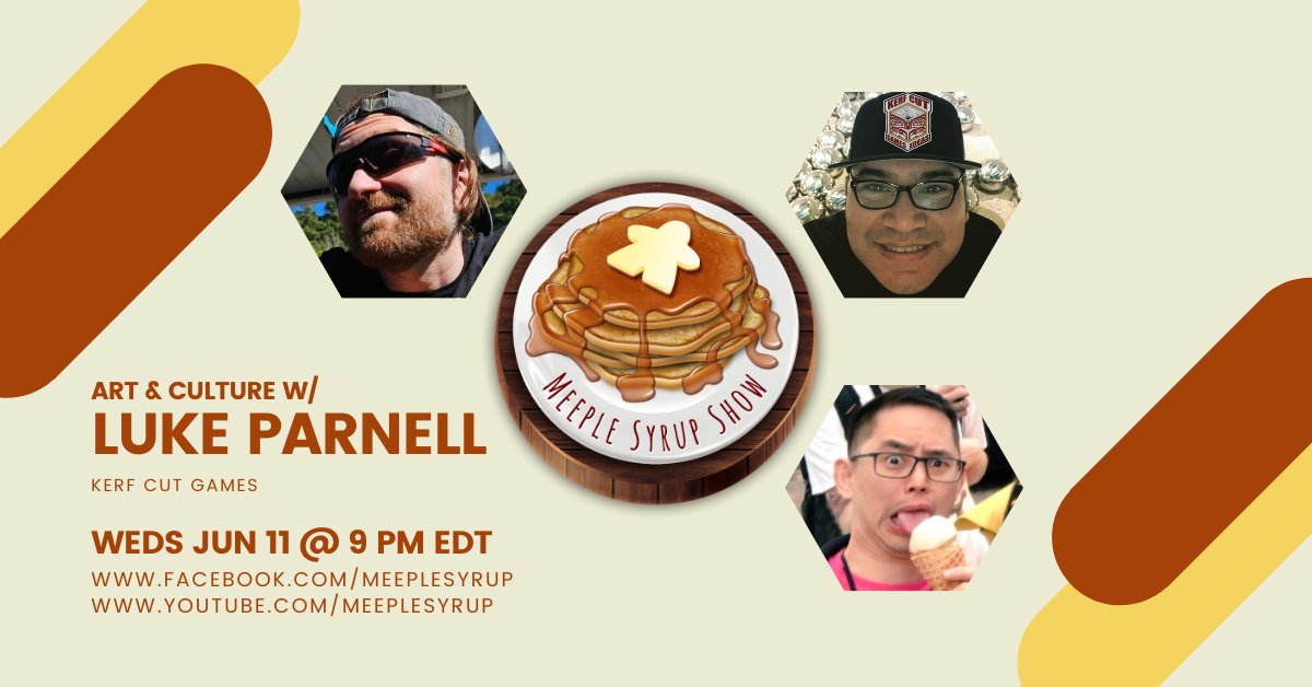 Meeple Syrup (@meeplesyrup) on Twitter photo π²βοΈ
Tonight at 9PM EDT (UTC -5) <a href="/DrayerInk/">Drayer Ink β‘οΈ BlueSky β€π§‘πππππ€</a> and <a href="/SenFoongLim/">Sen-Foong Lim</a> to Luke Parnell (Kerf Cut Games) about how he incorporates his art and culture into his game designs. Chat with us live at facebook.com/MeepleSyrup or youtube.com/MeepleSyrup π²βοΈ
Tonight at 9PM EDT (UTC -5) <a href="/DrayerInk/">Drayer Ink β‘οΈ BlueSky β€π§‘πππππ€</a> and <a href="/SenFoongLim/">Sen-Foong Lim</a> to Luke Parnell (Kerf Cut Games) about how he incorporates his art and culture into his game designs. Chat with us live at facebook.com/MeepleSyrup or youtube.com/MeepleSyrup