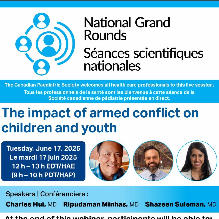 Dr. Ripudaman S. Minhas MD MPH (@ripudamanminhas) on Twitter photo Join us for the <a href="/CanPaedSociety/">Canadian Paediatric Society</a> Grand Rounds about "The Impact of Armed Conflict on Children and Youth" on June 17th!
#healthequity #childhealth #pediatrics #children #youth
Register here:
us02web.zoom.us/webinar/regist… Join us for the <a href="/CanPaedSociety/">Canadian Paediatric Society</a> Grand Rounds about "The Impact of Armed Conflict on Children and Youth" on June 17th!
#healthequity #childhealth #pediatrics #children #youth
Register here:
us02web.zoom.us/webinar/regist…