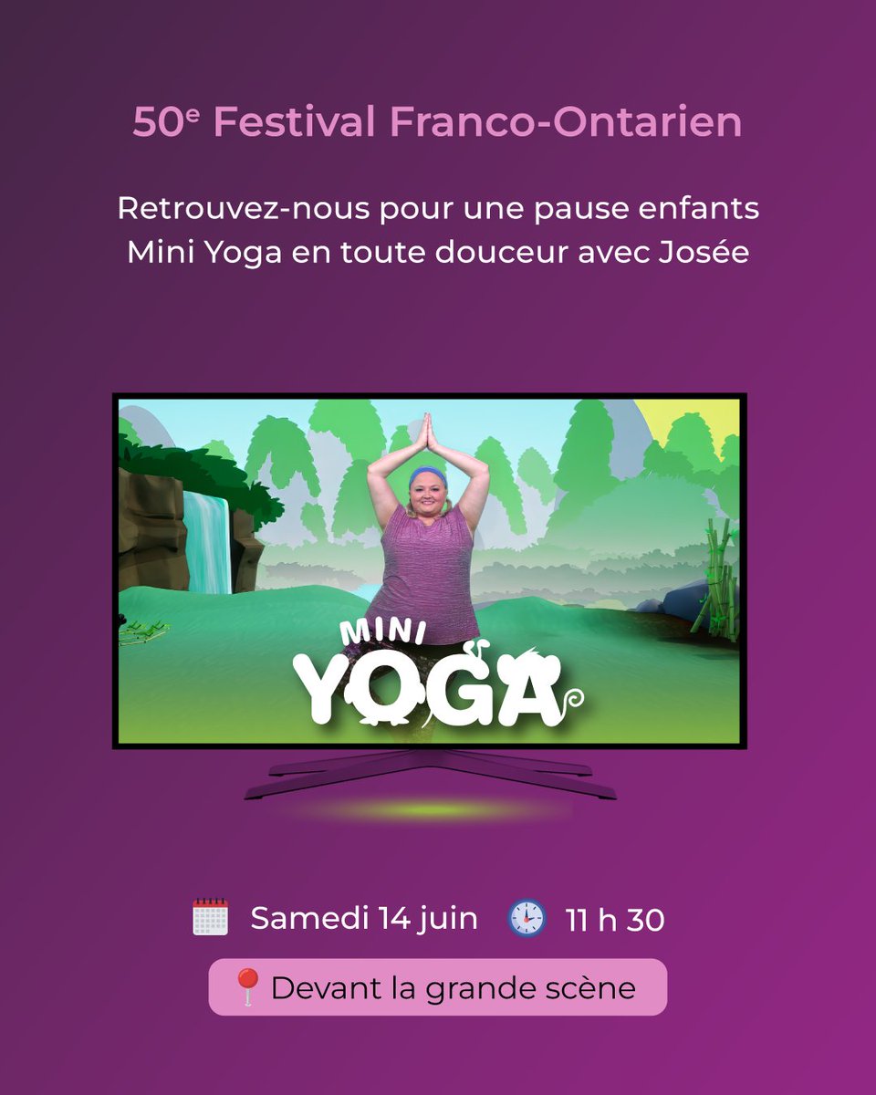 🎉 Du 12 au 14 juin, TFO sera de la fête au @festivalfranco
On vous retrouve en personne pour célébrer, jaser, rigoler…
🧘‍♀️ Et le 14 juin à 11h30, c’est pause zen avec Josée!
Une séance de yoga pour les enfants (et les grands qui veulent s’étirer un peu 👀).