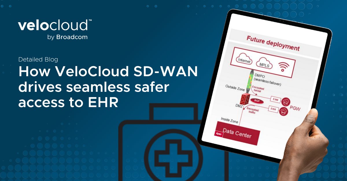 Connecting to Epic EHR via VPN? VeloCloud SD-WAN offers a smarter way — improving speed, uptime, and visibility for hospitals and partner clinics. Discover the healthcare-ready alternative: bit.ly/43Xh2Vk