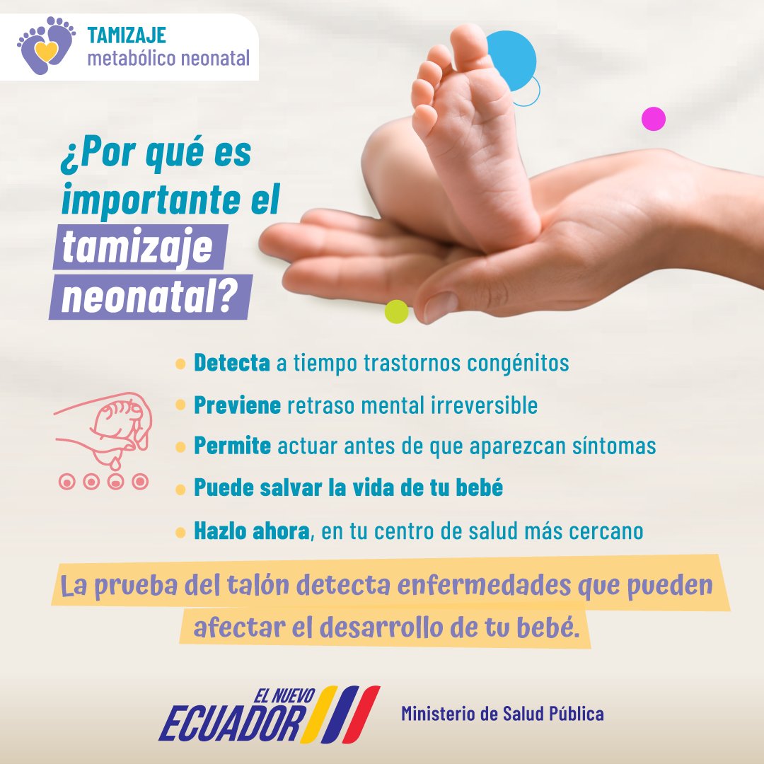 Imagina un futuro saludable para tu bebé. La prueba del talón es el primer paso para lograrlo.

#ElNuevoEcuador
