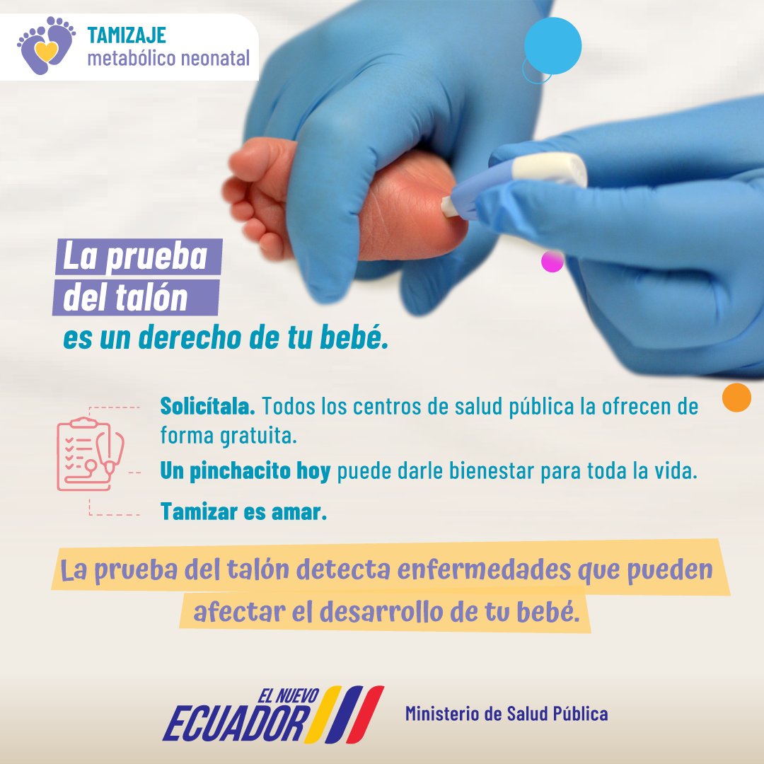En#ElNuevoEcuador cuidamos la salud de tu bebé. Acude a nuestros establecimientos de salud para hacerle la prueba del talón.

¡Es totalmente gratuita!