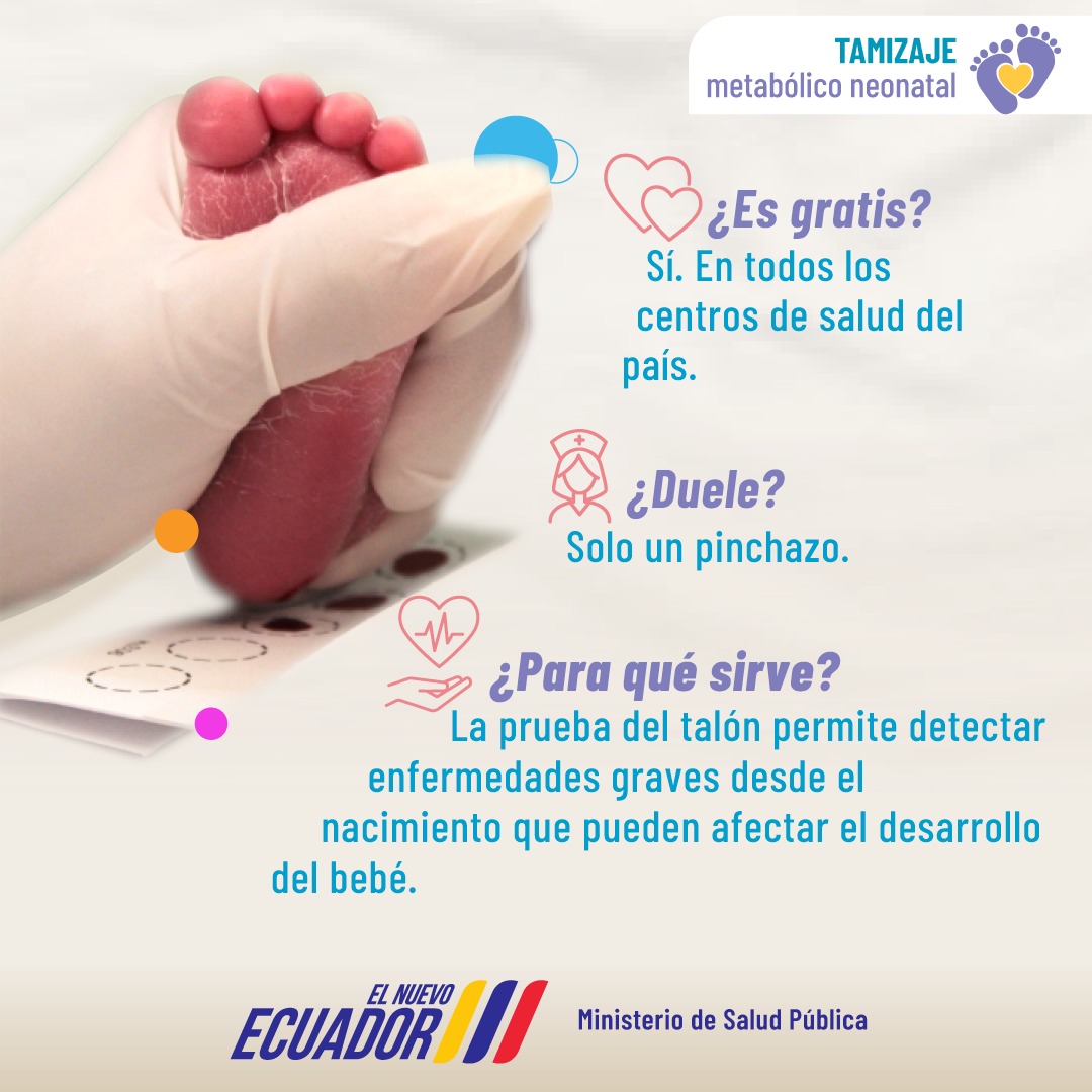 ¡Mamitas y papitos! Un pequeño pinchacito en el talón puede salvar la vida de tu bebé👶.

Recuerda que esta prueba es totalmente gratuita en nuestros establecimientos de salud🏥.

#ElNuevoEcuador