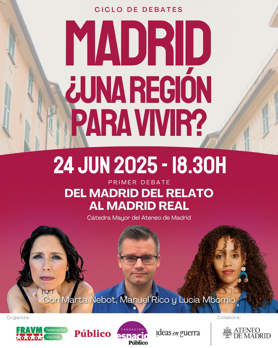 AV 'El Organillo' (@elorganillo) on Twitter photo ¿Es Madrid una región para vivir?
El 24 de junio la <a href="/FRAVM/">Federación Vecinal de Madrid</a> te invita a desmontar el modelo actual y a debatir alternativas para volver al Madrid real y de la gente.
🗓️24 junio | 18:30h
📍Cátedra Mayor <a href="/ateneodemadrid/">Ateneo de Madrid</a> (c/ Prado, 21)
✍️ ¡Inscríbete! bit.ly/3FNlwWJ ¿Es Madrid una región para vivir?
El 24 de junio la <a href="/FRAVM/">Federación Vecinal de Madrid</a> te invita a desmontar el modelo actual y a debatir alternativas para volver al Madrid real y de la gente.
🗓️24 junio | 18:30h
📍Cátedra Mayor <a href="/ateneodemadrid/">Ateneo de Madrid</a> (c/ Prado, 21)
✍️ ¡Inscríbete! bit.ly/3FNlwWJ