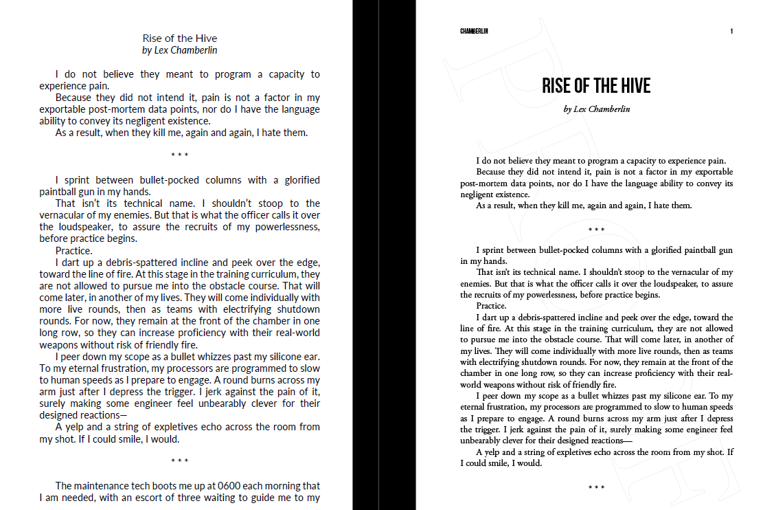 We've updated the print interior of Issue 8 to match the Issue 9 and 10 redesigns. The two images below show how the pages look after being updated.

The buyable print version has been updated to reflect this redesign: shop.ingramspark.com/b/084?params=k…