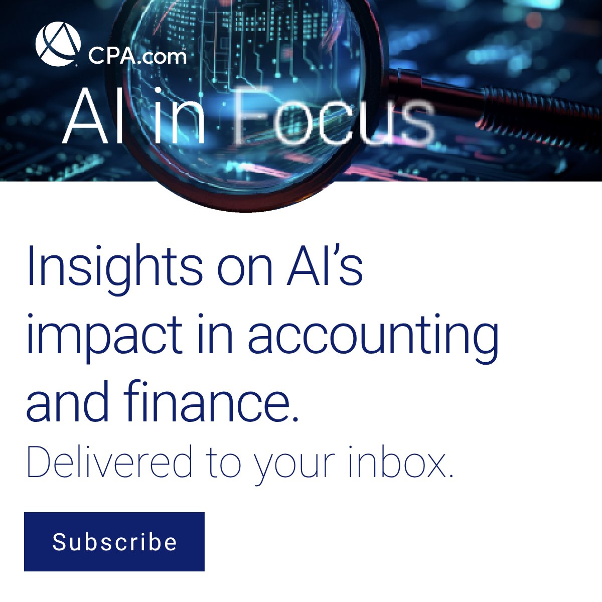 CPAcom's tweet image. #AI has enormous potential to reshape the profession. AI in Focus is the newest @CPAcom newsletter exploring the latest trends and analysis on how AI is impacting accounting and finance.
🔗Subscribe to get insights delivered to your inbox each month. cpa.com/ai?utm_source=…