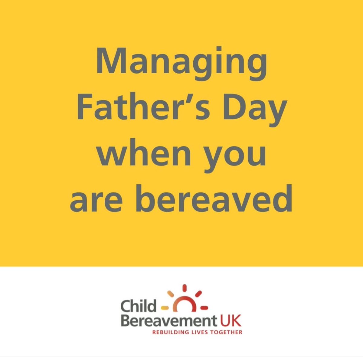 The Good Grief Trust (@goodgrieftrust) on Twitter photo Thankyou <a href="/cbukhelp/">Child Bereavement UK</a>
When you are grieving, occasions like Father's Day with their big build-up in the shops and in the media, can be a painful reminder of your loss, and how much you are missing the person who has died.
Visit childbereavementuk.org/fathers-day for some ideas to help you Thankyou <a href="/cbukhelp/">Child Bereavement UK</a>
When you are grieving, occasions like Father's Day with their big build-up in the shops and in the media, can be a painful reminder of your loss, and how much you are missing the person who has died.
Visit childbereavementuk.org/fathers-day for some ideas to help you