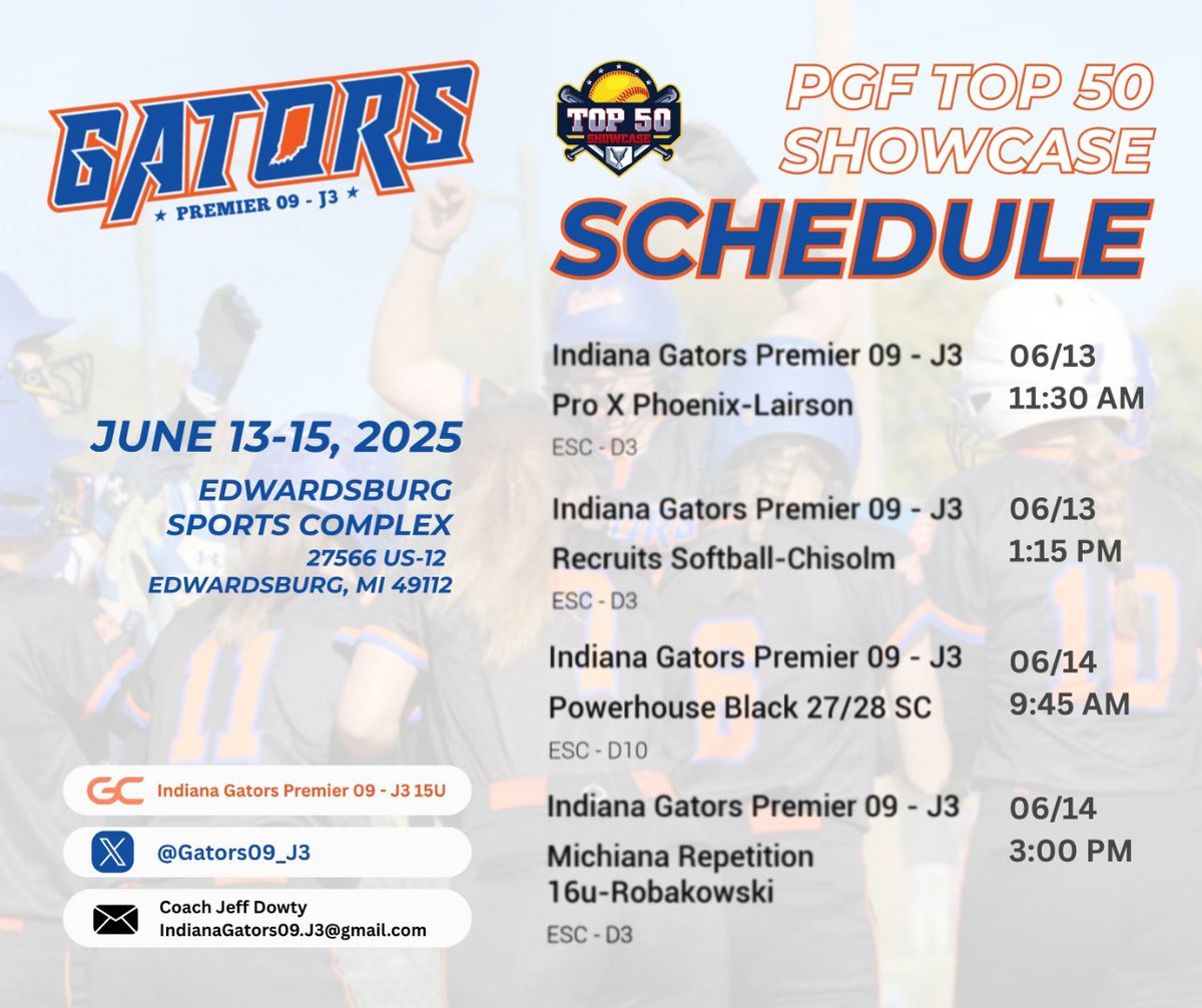 Schedule drop for this weekends PGF Top 50 Showcase. Come check these girls out. We look forward to seeing you at the backstop!