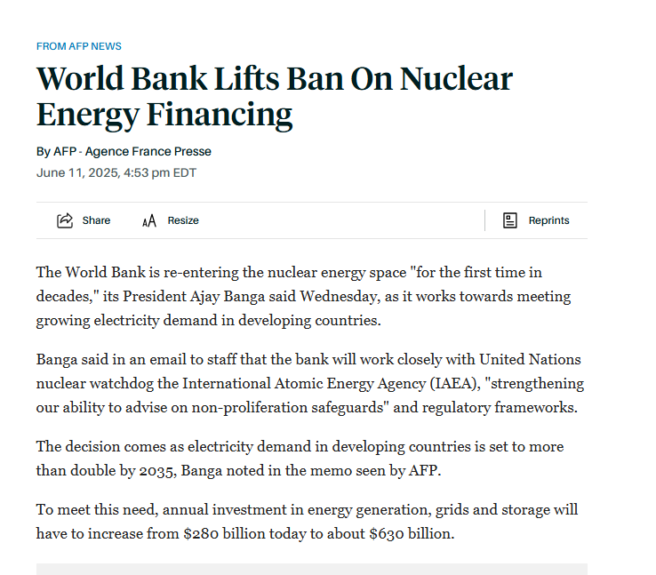 stokdog's tweet image. 🚨 BREAKING 🚨

World Bank lifts ban on nuclear energy projects