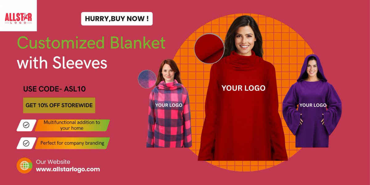 AllStarLogo's tweet photo. 🔥 Stay Cozy in Style! 🔥
Custom Logo Blankets with Sleeves—perfect for lounging, gifting, or team spirit! 🏆 Choose from embroidered, plush, hooded &amp; more!

🆓 Free Shipping on $1000+
 💰 Starting at $24.72
https://t.co/dtYCEqHUTu
#CozyVibes #CustomBlanket #USA https://t.co/53TEPTIEnb