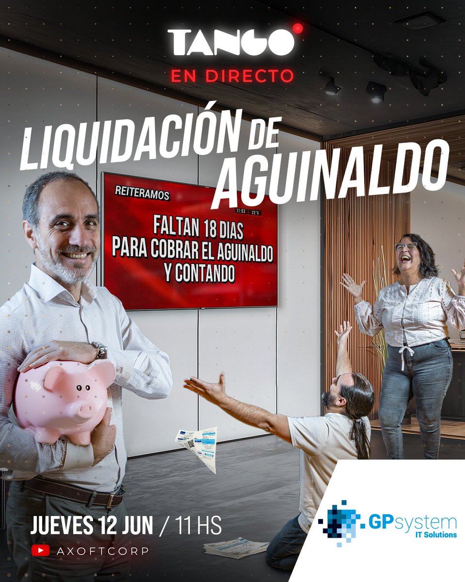 gpsystemit's tweet image. #TangoEnDirecto 👉 Te esperamos mañana jueves a las 11hs en el directo de Liquidación de Aguinaldo. Veremos cómo liquidar el medio aguinaldo de junio, su impacto en Ganancias y aspectos del Libro de Sueldos Digital.
🔴youtube.com/live/_u5n-Oh53…