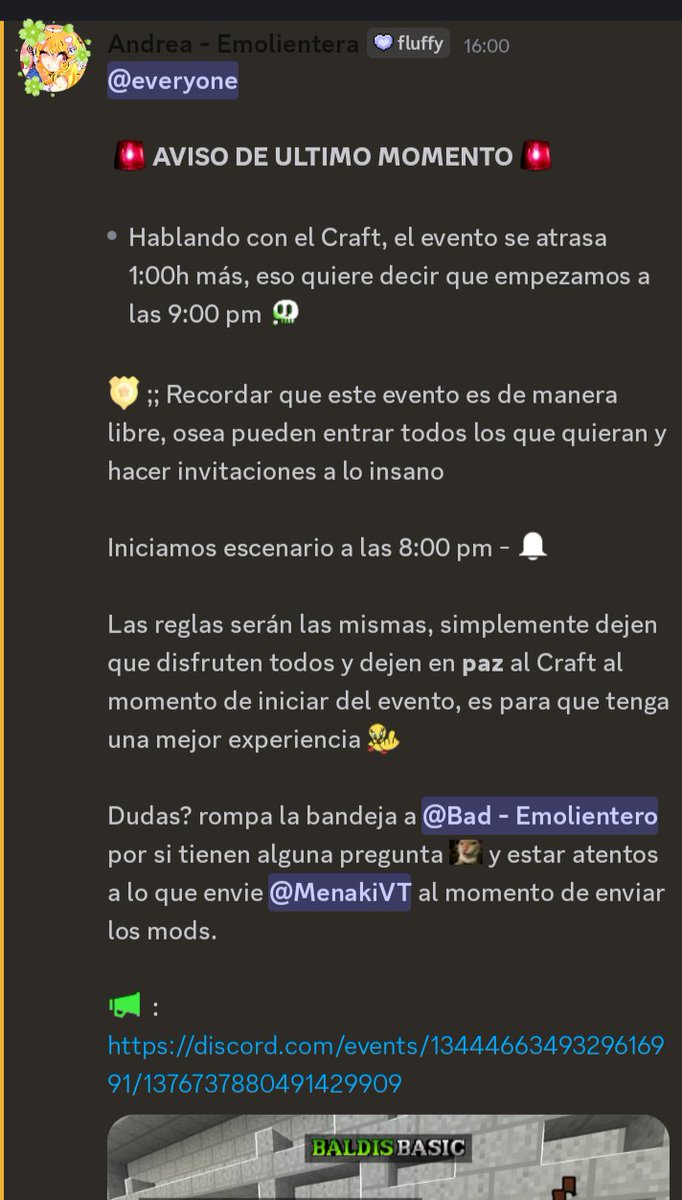 Avisó del evento de BALDI 
Discord: discord.com/events/1344466…