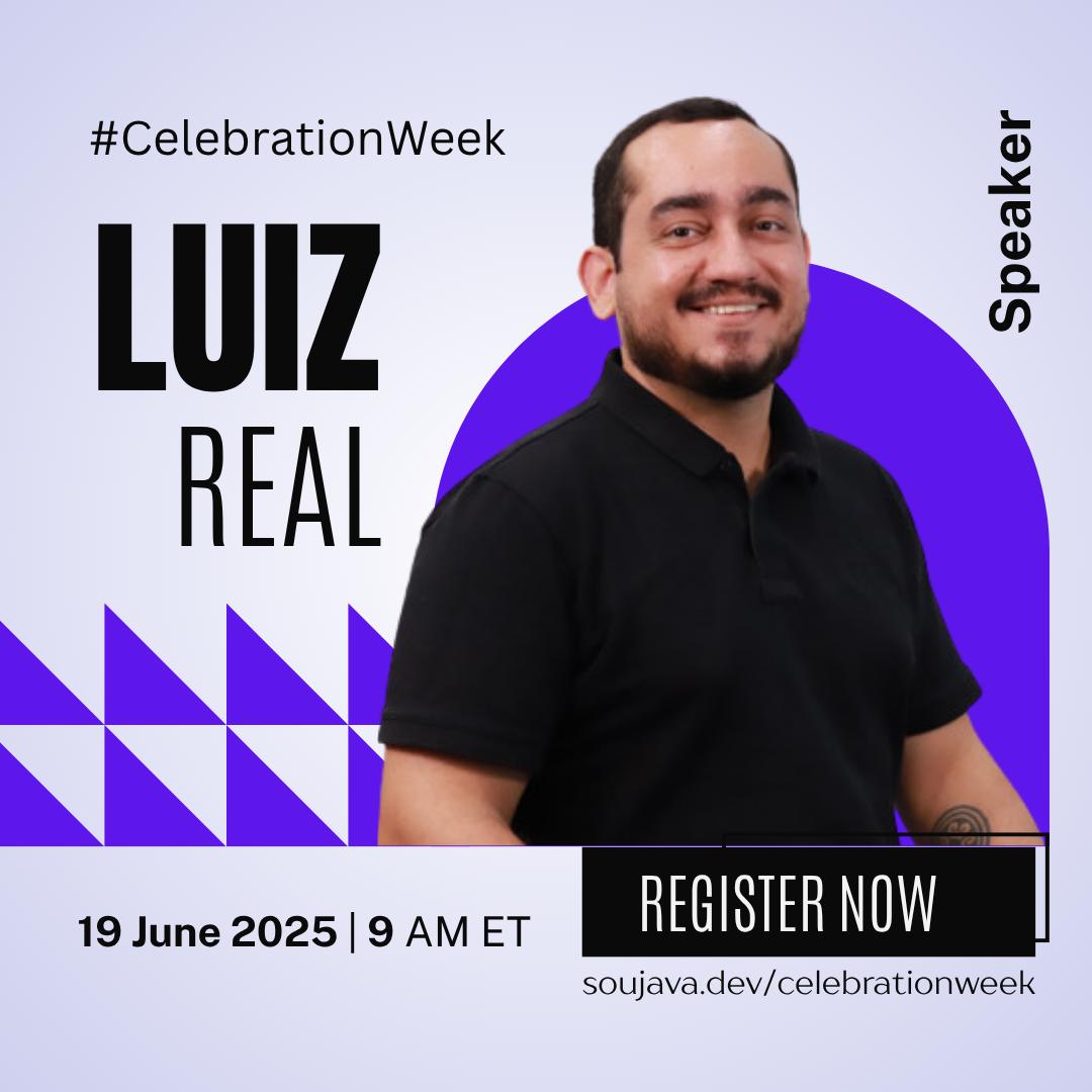 lgsreal's tweet image. I’ll be speaking live at @SouJava #CelebrationWeek !
Let’s explore 30 years of Java innovation, key features, concise code examples, and a glimpse of #Java 25!
Join us: rfr.bz/t336e95