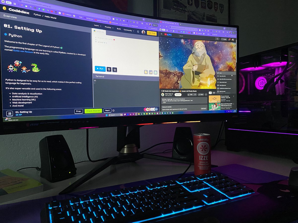 elliezub's tweet image. Tonight Iβm learning Python on @codedex_io while listening to some avatar lofi πΆ
βIt is important to draw wisdom from many different places. If you take it from only one place, it becomes rigid and stale.β - uncle iroh (aka my favorite character ever)