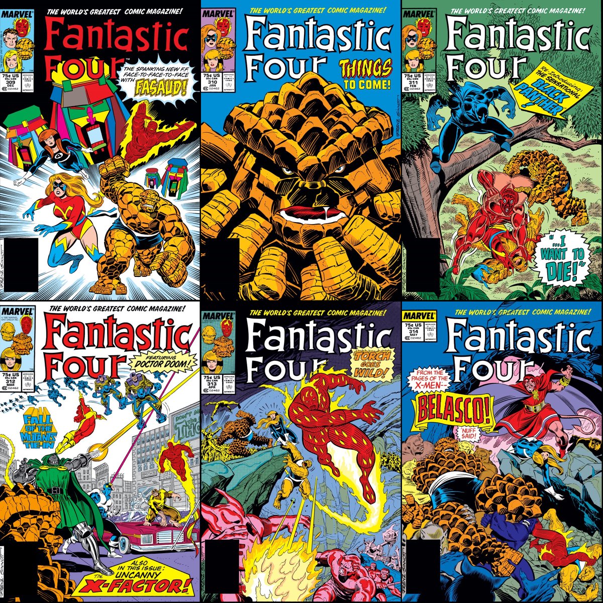 Fantastic Four #309-314 cover dated December 1987-May 1988.