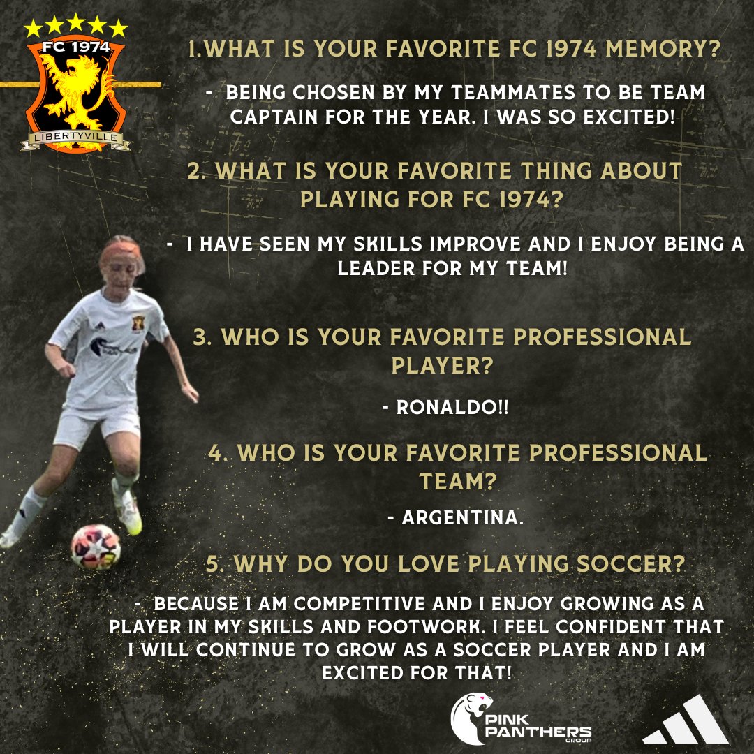 This week's Player Spotlight shines on U11G Premier player Penelope Pecaro! ✨

#WeAre74 #PlayerSpotlight