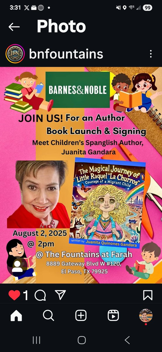Hope to see many of you there to join me in celebrating my 1st self-published book in El Paso BN at the fountains!  Thanks to all of you that helped get me to this point (you know who you are)!  Blessings always.