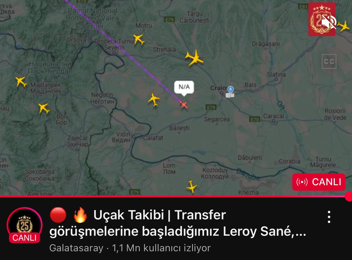 Leroy Sane'nin uçağını anlık 1,1 milyon kişi takip ediyor.