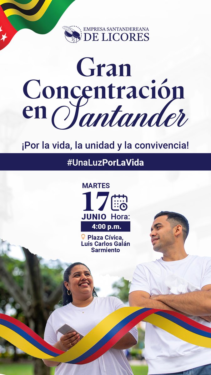 Este 17 de junio, nos unimos a la Gran Concentración en Santander por la vida, la unidad y la convivencia.
Nos vemos a las 4:00 p.m. en la Plaza Cívica Luis Carlos Galán.
Encendamos juntos #UnaLuzPorLaVida 💛💙❤️
#OrgullosamenteSantandereano