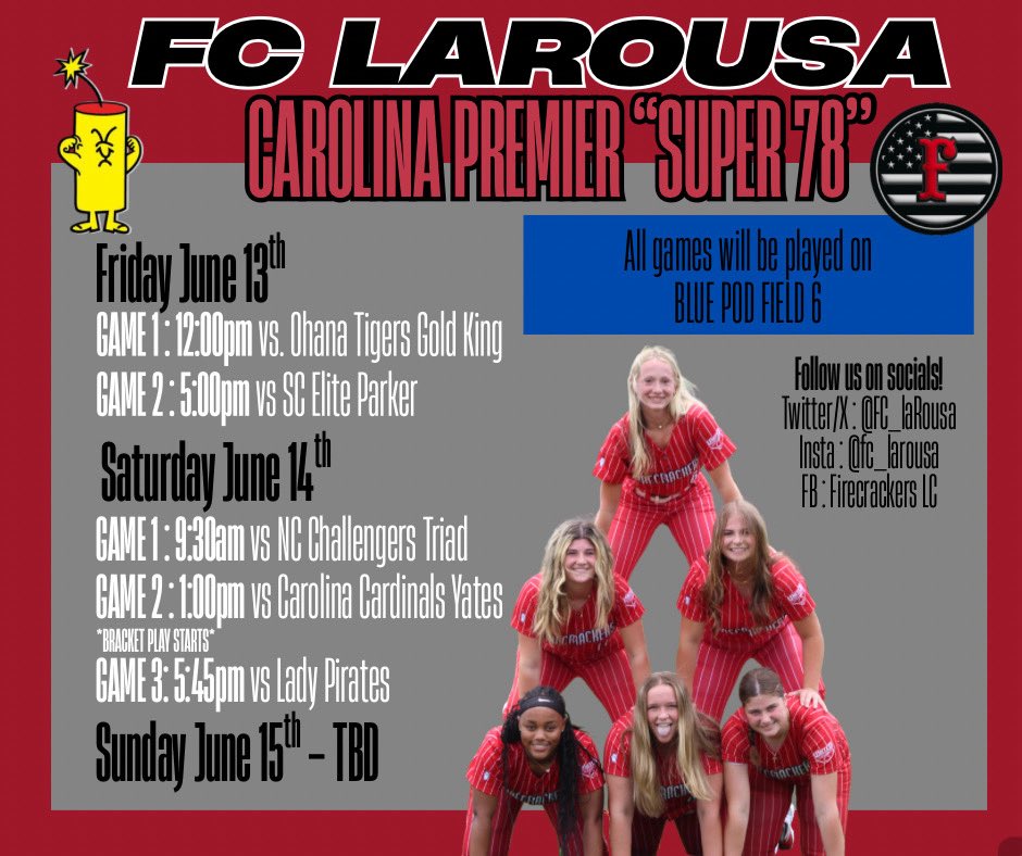 Can’t wait to get out on the field this weekend with <a href="/FC_LaRousa/">Firecrackers LaRousa</a>.  #letsgo