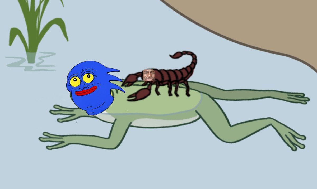 Bitcoin Obama wants to cross a river but cannot swim, so he asks a Sproto to carry him across.

The Sproto hesitates, afraid that Bitcoin Obama might jeet, but Bitcoin Obama promises not to, pointing out that he would drown if he killed the Sproto in the middle of the river.

The