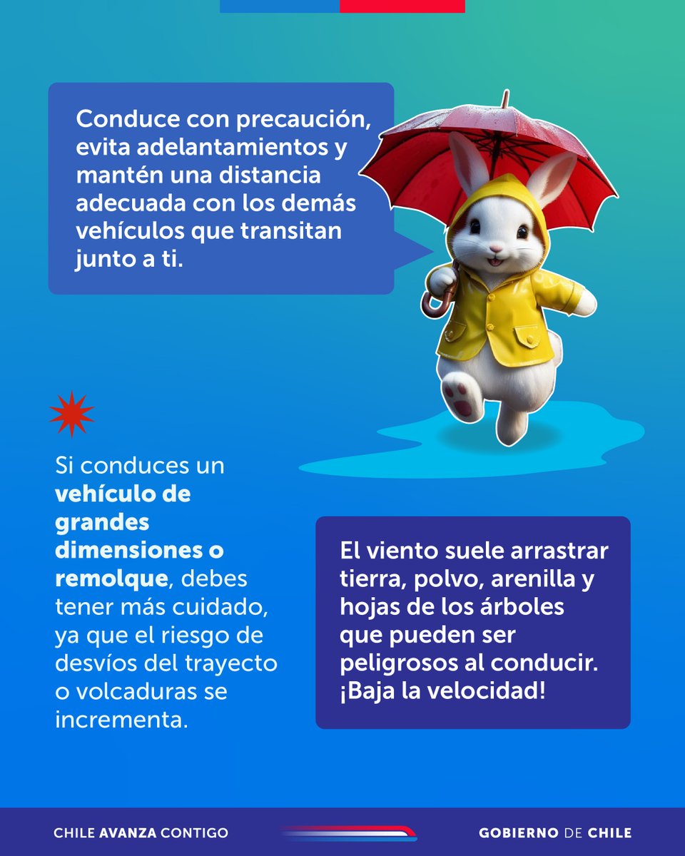 💨 Preparémonos para conducir con viento. 

Las ráfagas pueden desviar tu trayectoria, arrastrar objetos o reducir la visibilidad. Baja la velocidad, mantén distancia y extrema precauciones. 

👀 Conduce siempre atento al entorno.

#MovámonosSeguros
